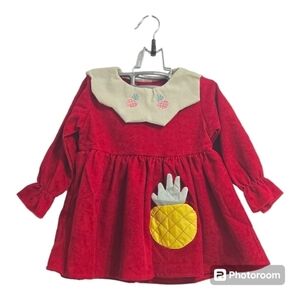 cute korean girls dresses Curdroy Long Sleeve Lapel  dress pineapple embroidery